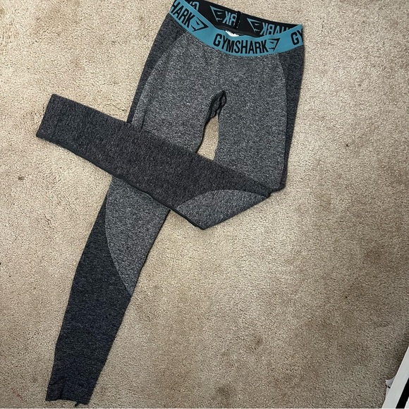 Gymshark Flex High Rise Leggings Small Gray Teal Waistband Seamless - Picture 1 of 11